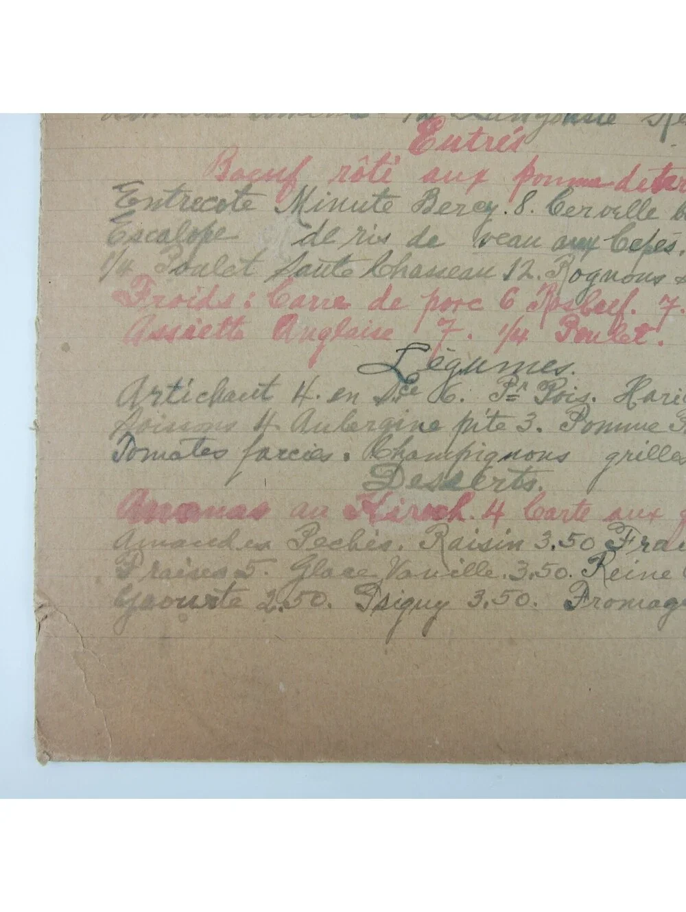Antique 1920s Menu Cafe D'Alencon Montparnasse Paris France Wine Prices Handmade